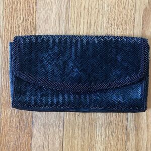 Dayne Taylor Vintage Beaded Black Envelope Clutch Chevron Design Snap Closure